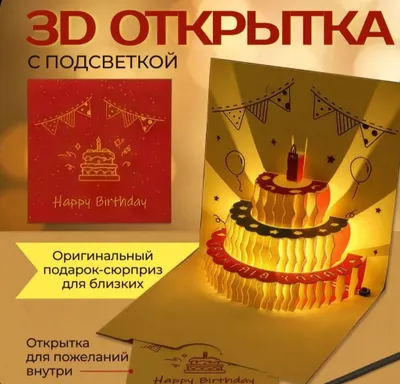3 D открытка с музыкой и подсветкой,поздравление с Днём Рождения 1