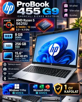 Ноутбук HP ProBook 455 G9 Ryzen 5 5625U 8/256GB SSD DDR4 FHD IPS 1