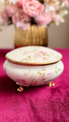 Антикварная фарфоровая шкатулка «Розовый сад» — Limoges (Франция) 1