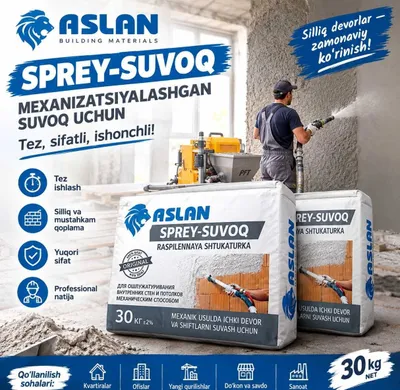 Aslan sprey suvoq rodband MP75 Mexanik usulda suvoq 1