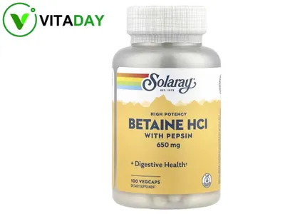 Solaray betain gidroxlorid Betaine HCl with Pepsin, 650 mg, 100 vcaps 1