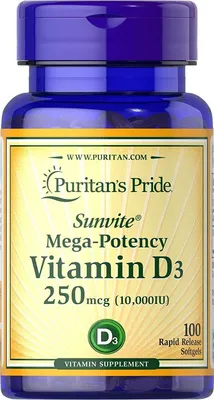 Витамин Д3, 10 000 IU, Puritan`s Pride, 100 капсул из Америки 1