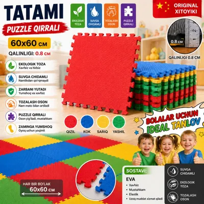 Yumshoq bolalar poli — Rangli tatami 60x60 | Xavfsiz EVA qoplama