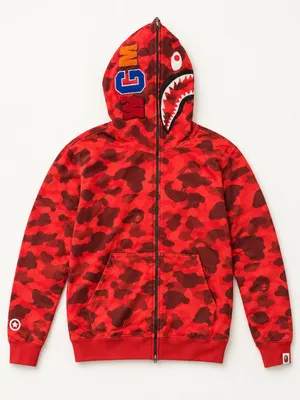 Qizil BAPE Shark Full Zip Hoodie fermuarli hudisi 1