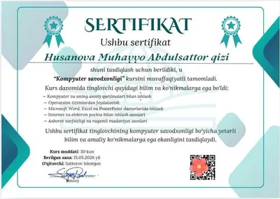 Kompyuter Savodxonligi Online Kursi | Noldan , Sertifikat,Word, Excel, 1