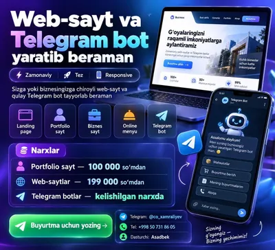 Создам веб-сайт и Telegram-бота от 100 000 сумов 1