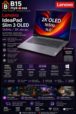 Lenovo IdeaPad Slim 3 OLED 165Hz / Ryzen 5 8640HS / 2K ekran