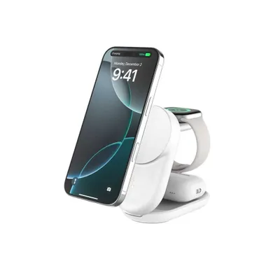 BELKIN 25W Qi2 3-in-1 buklanadigan simsiz zaryadlash qurilmasi, oq 1