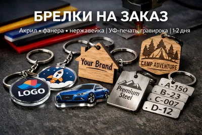 Akril, fanera va zanglamaydigan po‘latdan buyurtma asosida breloklar | UF-bosma, gravirovka 1