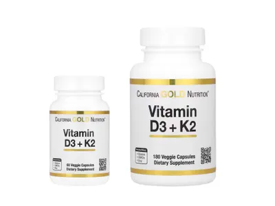 California Gold D3 va K2, D2 va K2 vitaminlari, 60 va 180 kapsula 1