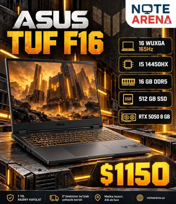 Asus TUF F16, 16", WUXGA, 165 Гц, i5-14450HX, 16 ГБ DDR5, 512 ГБ SSD, RTX 5050
