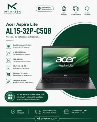 Acer Aspire Lite 15.6” / Celeron N4500 / 4GB / 128GB / Win 11