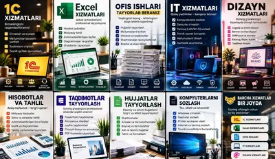 1c Excel IT Dizayn xizmatlari mavjut Ofis ishlarni tayorlab beramiz