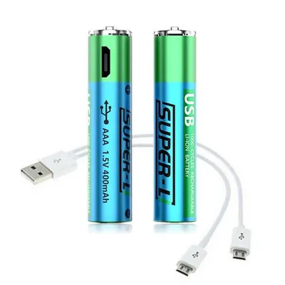 2 штук АА Li-ion батарейки 1.5V 2500 mWh USB с USB кабель (Super-L) 1