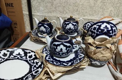 Набор посуды рисунок синий хлопок (новый) 1