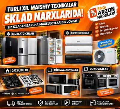 Barcha turdagi muzlatgichlar sklad narxida