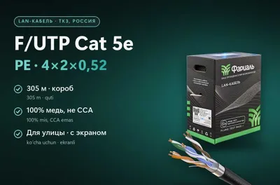 LAN-кабель F/UTP Cat 5e PE 4x2x0,52, медь, 305 м, ФАРИАЛЬ 1