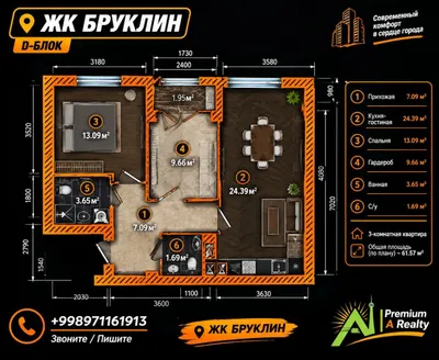 3-ком | 64,5 м² | ЖК Brooklyn