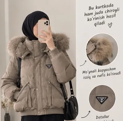 «Ayollar qishki kurtkasi, mo‘ynali kapushon, zamonaviy model» 1