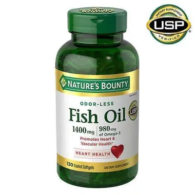 1400 mg baliq yog‘i, 980 mg Omega-3, 130 porsiya Nature's Bounty 1