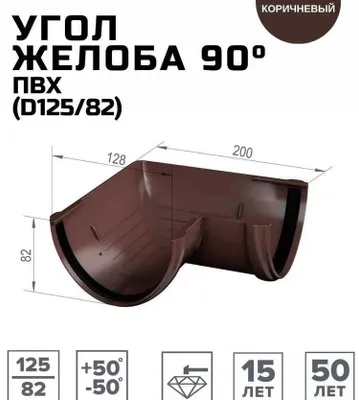 Plastik suv oqizish tizimi, nov burmasi 90 L Polivent125/82, jigarrang 1