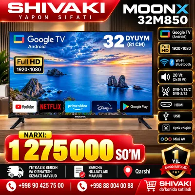 MOONX 32M850 Smart TV 32" Full HD yangi pachka
