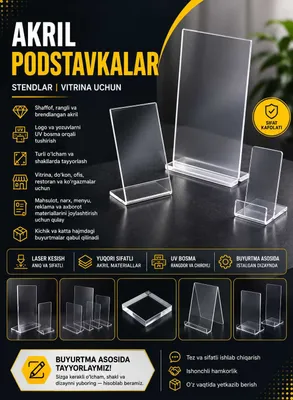 Akril Podstavkalar | Stendlar | Vitrina Uchun 1
