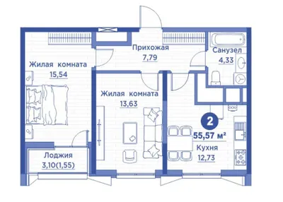 55 m² 2 xonali kvartira sotiladi · ID 6564 1