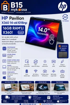 HP Pavilion X360 14-ek1018np — 16GB RAM’li X360• Dastavka • New