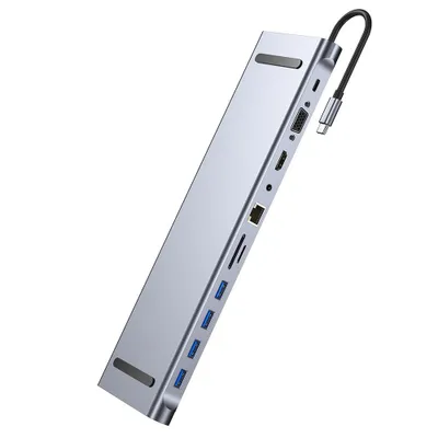 Chegirma! Yetkazib berish! Type c hub, station hdmi, vga, lan, usb 4 port, aux, card 1