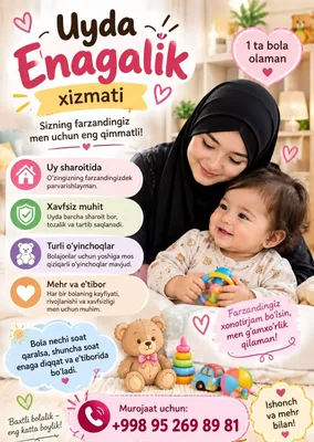 Enagalik qilaman uyda 1 nafar bola olaman