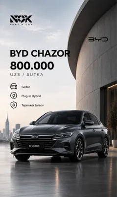 BYD CHAZOR — 800 ming so‘m/sutka. Kunlik, haftalik, oylik ijara 1
