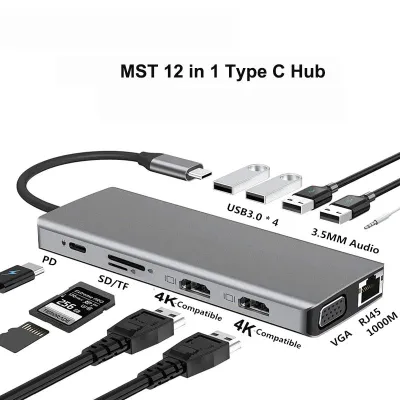 Скидка! Доставка! Type c hub , to 2 port hdmi,lan gb ,usb 3.0, vga ,ca 1