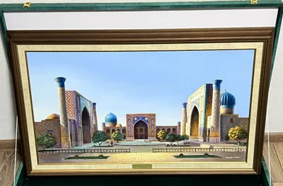 Картина, Самарканд площать Регистан в деревянной раме и коробке 1