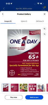 Amerikadan One A Day Proactive 65+ multivitaminlari, 150 dona. 1