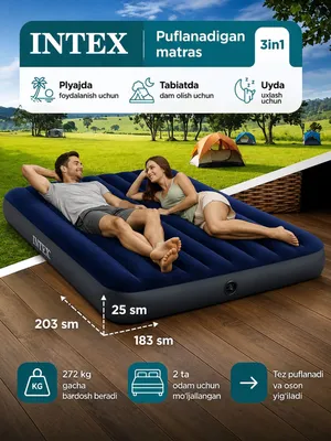 Intex ikki kishilik puflanadigan matras 203×183×25 sm 1