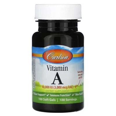 Carlson, A vitamini, 3000 mkg RAE (10 000 XB), 100 ta yumshoq kapsula 1
