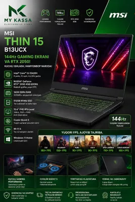 MSI Thin 15 144Hz / i5-13420H / RTX 2050 / 8GB / SSD 512GB