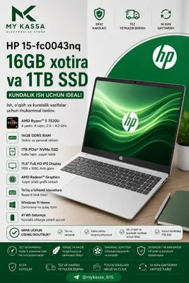: **HP 15 / Ryzen 5-7520U / 16GB LPDDR5 / SSD 1TB / FHD IPS**