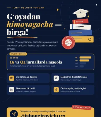Scopus Q1-Q2 maqola, dissertatsiya, o'quv qo'llanma: ilmiy yordam