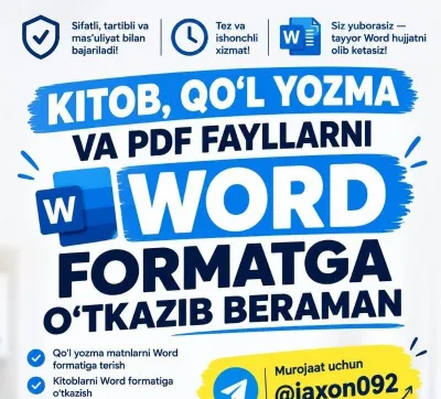 Kitob, qo‘l yozma va PDF fayllarni WORD formatga o‘tkazaman 1