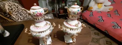 Сувенир чайник с самоваром. Гжель. 1