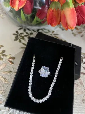 Серебряное кольцо 925 пробы и теннисный браслет в подарок 1