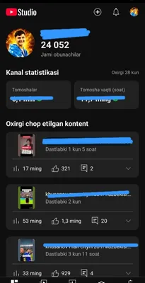 yovtube kanal / 500$