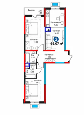 NRG Meros turar joy majmuasida 3 xonali kvartira, 69 m²