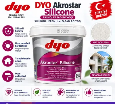 DYO Akrostar Silicone — silikonli fasad bo‘yog‘i 15 L