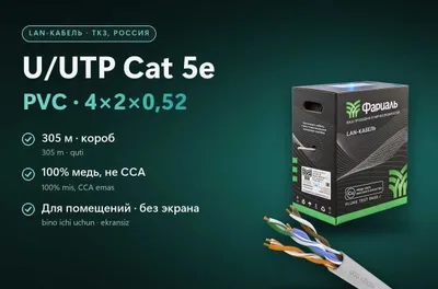 LAN-кабель U/UTP Cat 5e PVC 4x2x0,52, медь, 305 м, ФАРИАЛЬ 1