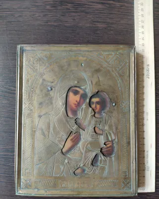 Старинная икона Казанская Богоматерь в окладе (XIX в.) 1