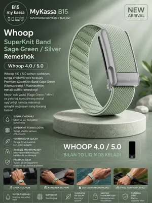 Whoop SuperKnit Band Sage Green / Silver Remeshok / Dastavka / New