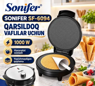Sonifer SF-6094, вафельница, прибор для приготовления вафель, рожки, трубочки 1